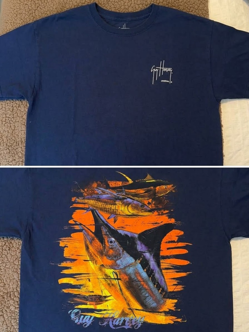 Guy Harvey Navy Short Sleeve Tee with Orange & Yellow Tuna Graphic